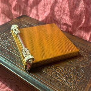 Vintage Volupte Swing Lock Gold Metal & Rhinestone Art Nouveau Mirror Compact